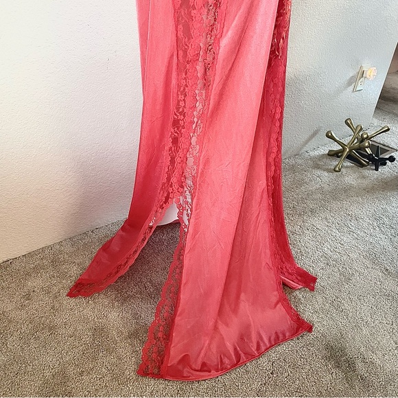 Watermelon Red Sexy Lace Vintage Maxi Nightgown Slip Dress Chemise Lingerie - Picture 4 of 6